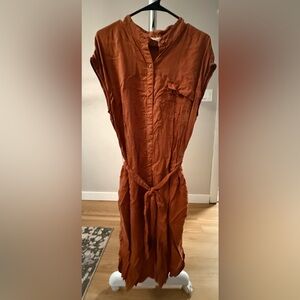 Caslon Rust Orange Button-Front Shirt Dress